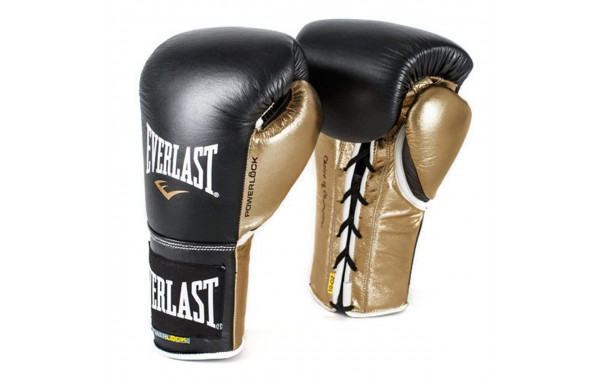 Перчатки боевые 8oz Everlast Powerlock P00000633 черный\золотой 600_380