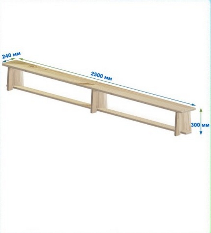 Скамейка гимнастическая 2500 мм ЭКОНОМ (щит дерево) ножки дерево Dinamika 727_800