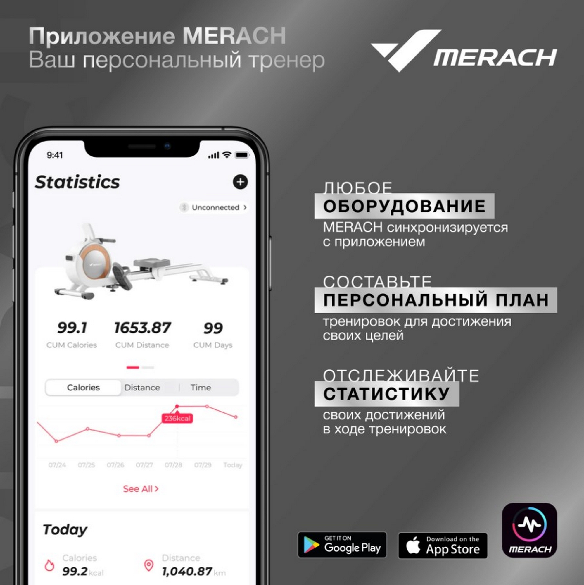 Гребной тренажер домашний MERACH MR-R01 1998_2000