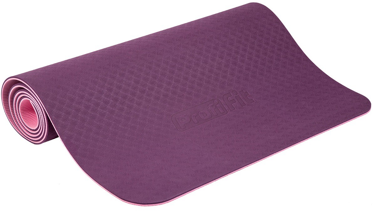 Коврик для йоги и фитнеса Profi-fit 6 мм, профессиональный фиолетово-розовый 173x61x0,6 1191_699